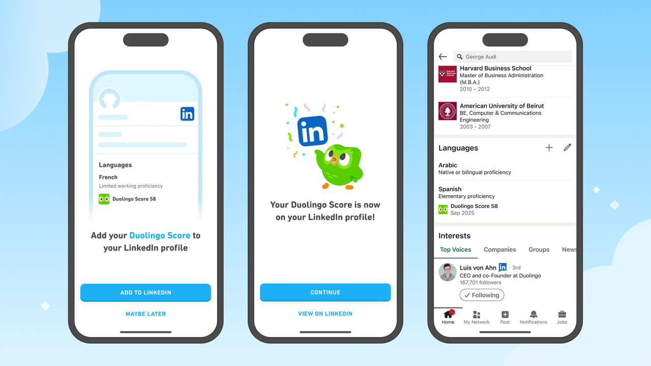 LinkedIn intègre les scores de Duolingo dans les profils