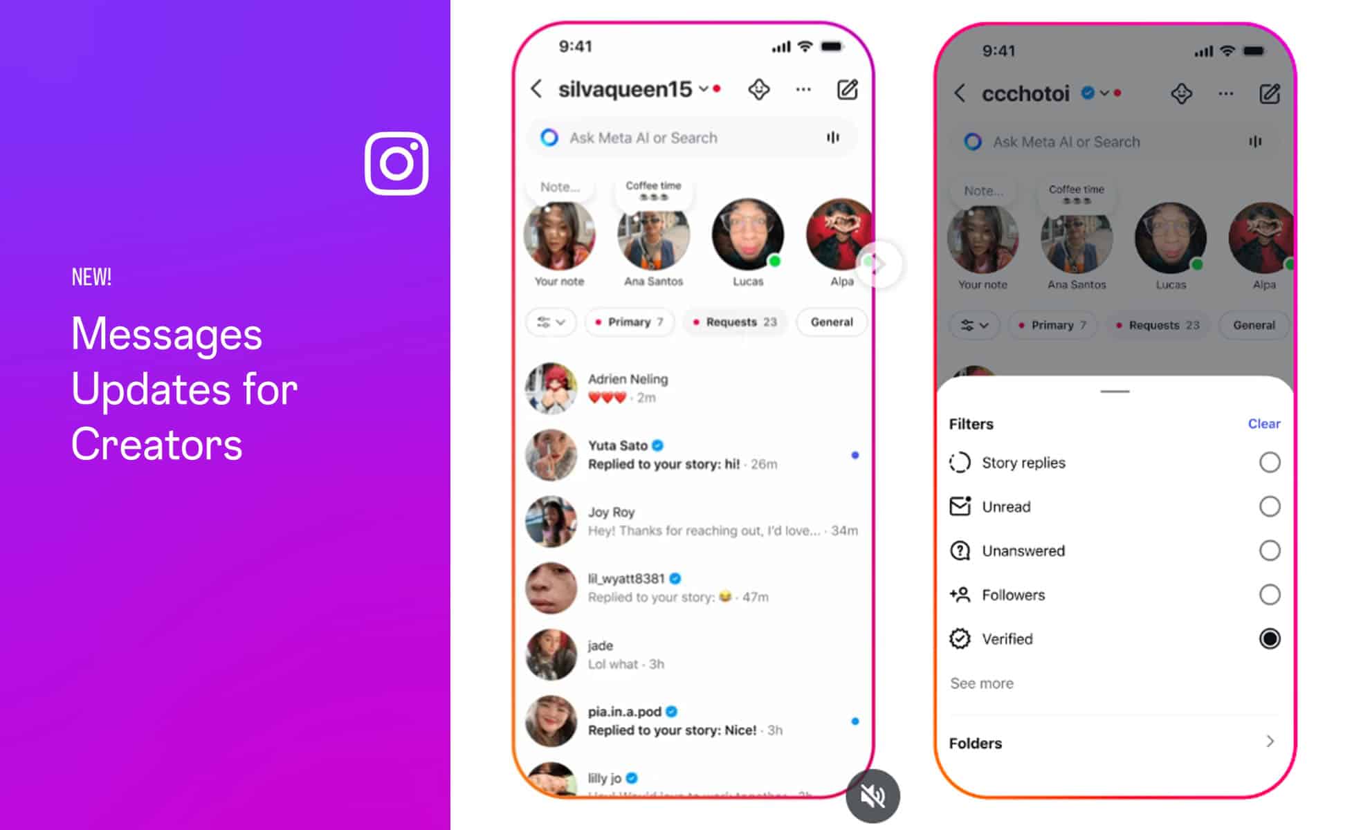 Instagram ajoute des filtres et des dossiers pour une gestion plus simple que DM