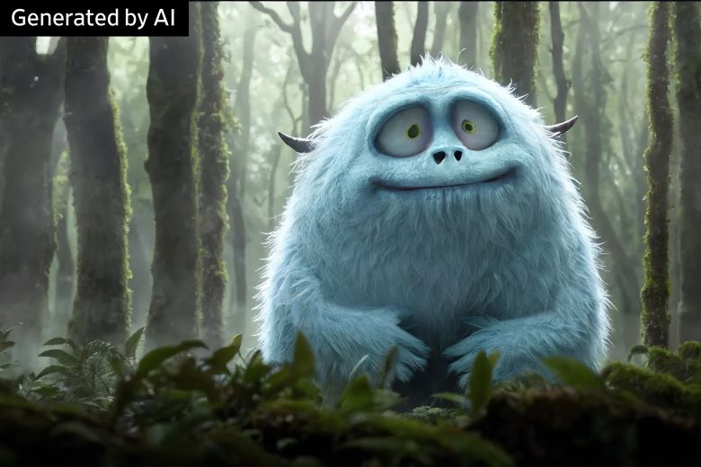 Illustration d'une créature bleu moelleuse dans une forêt.