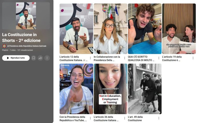 YouTube et Quirinale lancent la deuxième édition de LA Constitution en short