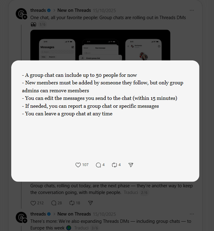 regroupe les fonctionnalités sur Threads