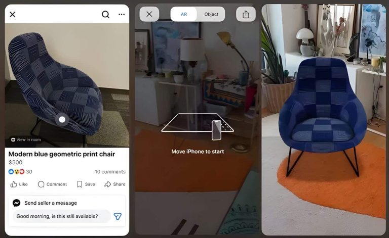 Meta teste le Virtual Try On pour les meubles sur Facebook Marketplace