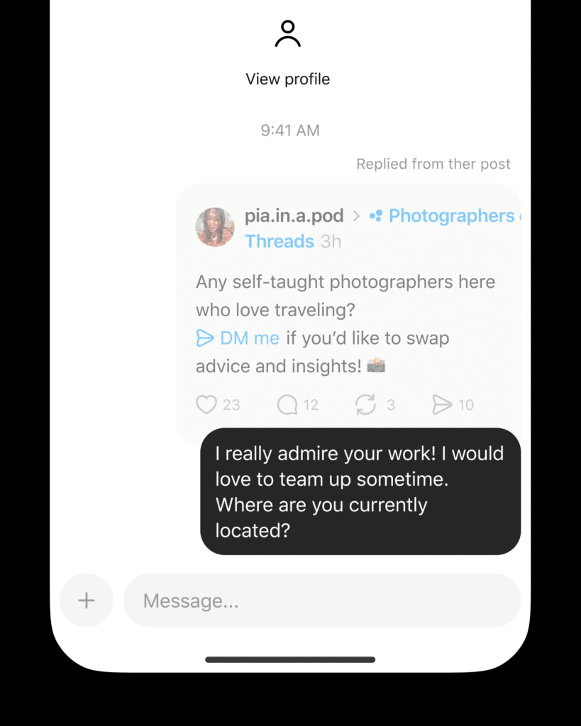 Lien direct vers les messages directs dans les messages