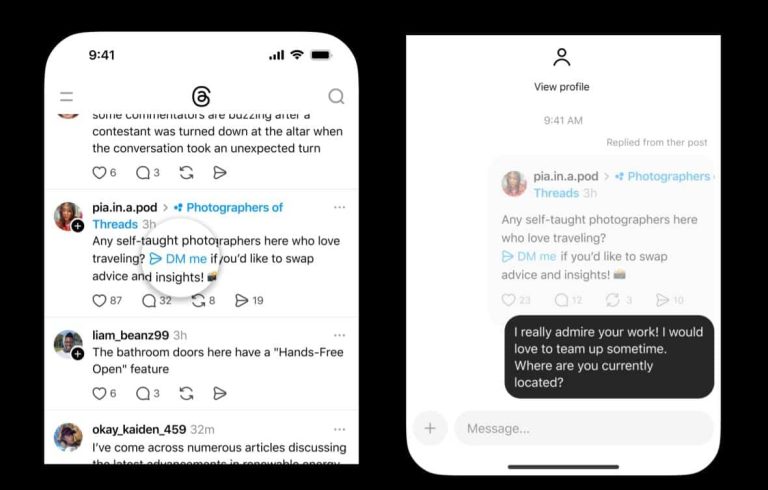 Threads teste les liens directs vers les DM dans les publications pour pousser les conversations privées