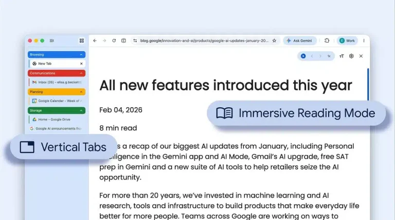 Chrome introduit des onglets verticaux et un nouveau mode de lecture plus immersif